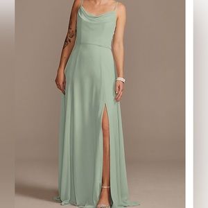 David’s bridal cowl neck dress color:dusty sage